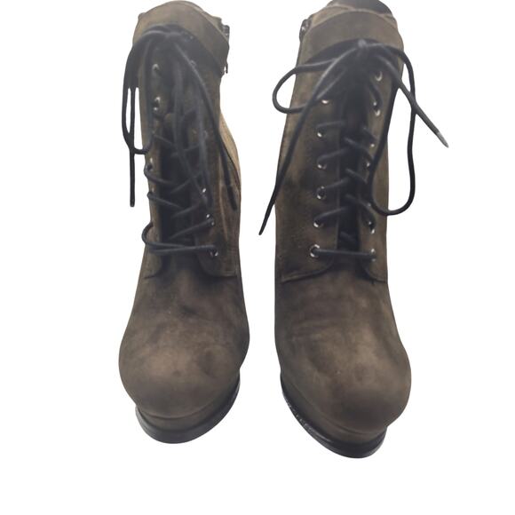 Aldo Olive Ankle Heel Boots Platform 5" heels with 1"front Leather Sz 6.5 - Picture 3 of 9